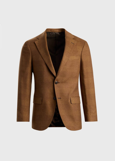 Cashmere & Silk Tonal Plaid Jacket - Camel - 44 - Blazer