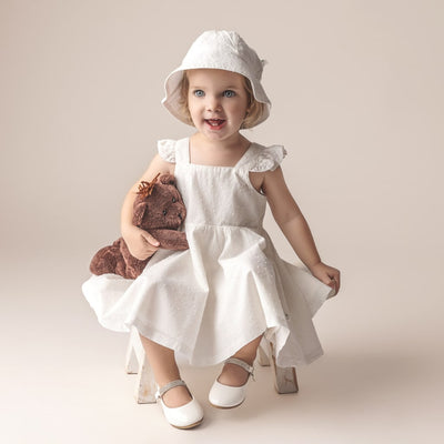 Chantilly Swiss Dot Dress + Cap - Crisp White
