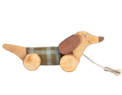 Pull Toy Green Sausage Dog - One Size - ’Wooden Toy - Baby Kids Kids Adult Baby’