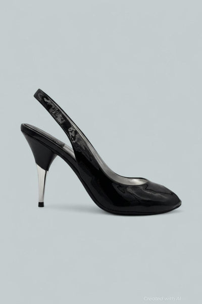 Charis Slingback Heels - Black Patent Silver - 8 - Slingback