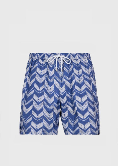 Chevron Batik Print Swim Trunk - Indigo - XL (44) - Swim Trunk