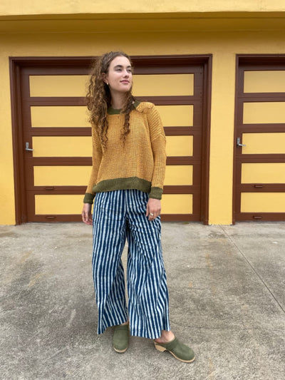 Chunky Sweater Hand Knit & Natural Dyes - Mustard & Green - Sweater