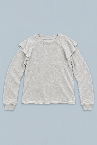 Ruffle Shoulder Sweatshirt - Light Heather Gray