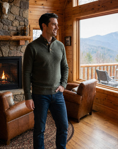 Cody Two Tone Textured Pullover - Thyme - Sweater