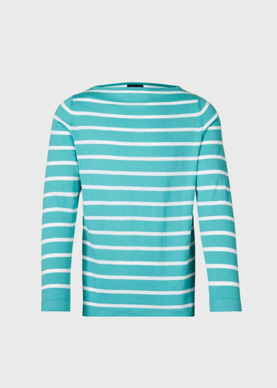 Cotton & Cashmere Boat Neck Stripe Pullover - Teal - Shirt