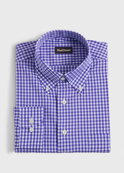 Cotton Classic Gingham Sport Shirt - Purple - S (38) - Collared Shirt