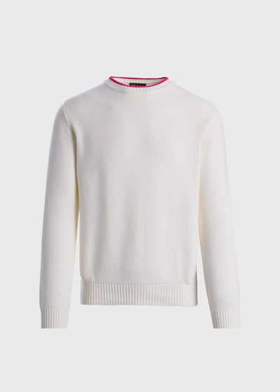 Cotton Crewneck Pullover - White/Pink - Sweater