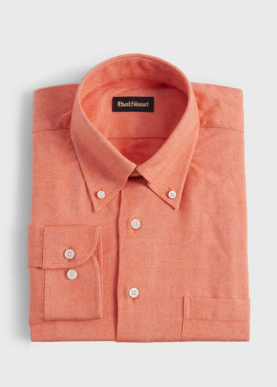 Cotton Flannel Herringbone Sport Shirt - Orange - Collared Shirt