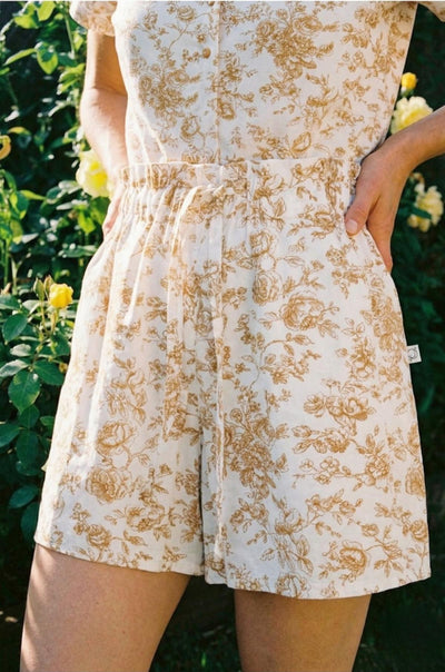 Cotton Floral Woman Shorts - Ivory/Oil - Shorts