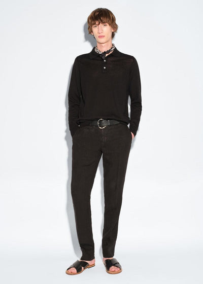 Cotton Stretch Plain Front Trouser - Black - Trouser