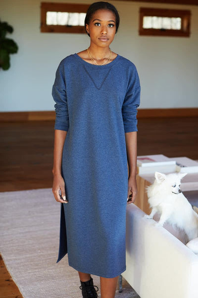 Cozy Midi Dress Crewneck - Heather Lake Organic - XS - Dresses