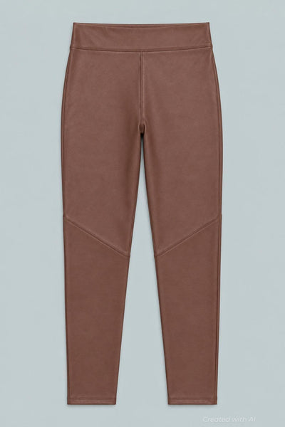 Cropped Faux Leather Leggings - Brown - Leggings