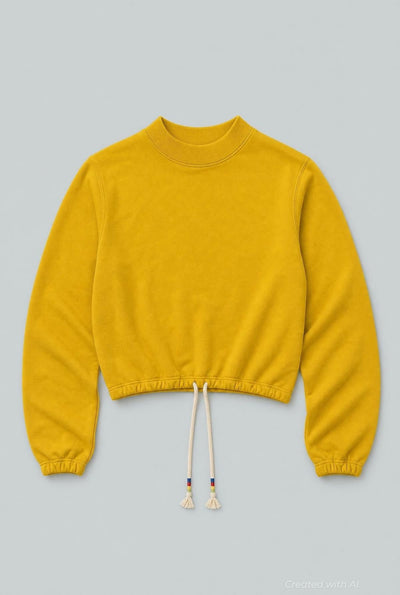 Cropped Sweatshirt With Rainbow Drawstring - Yellow - Sweatshirt