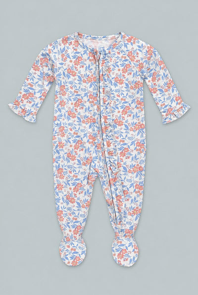 Ruffle Footie - Vintage Flower Pink