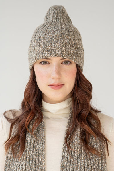 Ribbed Baby Alpaca Beanie - Ivory Marl