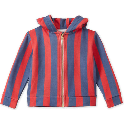 Baby Striped Organic Cotton Zip Up Hoodie - Red/Blue Stripe - 0-3M - Hoodie