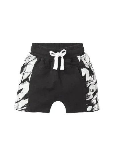 Brush Stroke Raw Edge Harem Short - Black