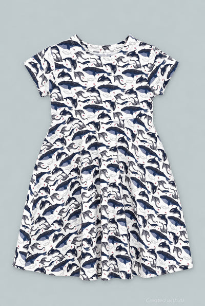 Deep Sea Creatures Whale Cap Sleeve Swirly Girl - A Whale Of A Tale - Dresses