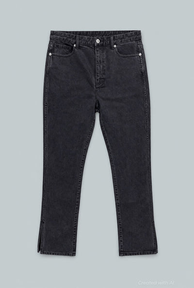 Denim Pant With Slit - Washed Black - Jeans