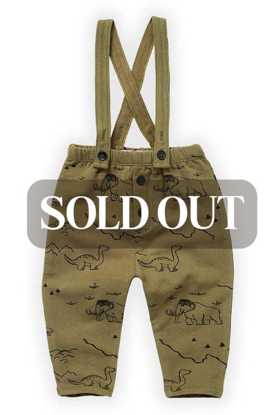 Dino Print Suspender Pants - Khaki - FINAL SALE - Pants