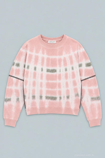 Dollie Embroidered Sweatshirt - Pink Tie Dye - Crewneck Sweatshirt