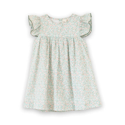 Girls Hannah Dress with Flutter Sleeves - Pastel Green and Peach