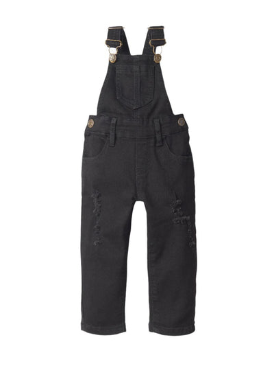 Baby Distressed Denim Overall - Black Wash - Overalls