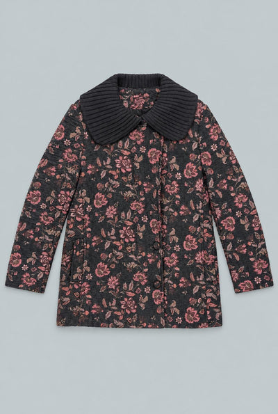 Double Breasted Tapestry Coat - Black Pink