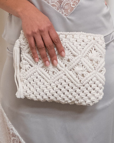 Timur Clutch - Off White/White Tassel
