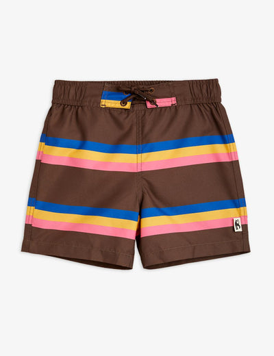 Stripe Swim Shorts - Brown - Swim Trunk