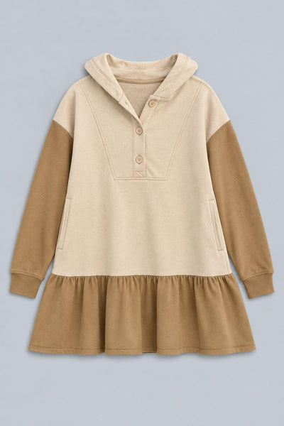 Dottie Hooded Sweatshirt Dress - Tan Combo