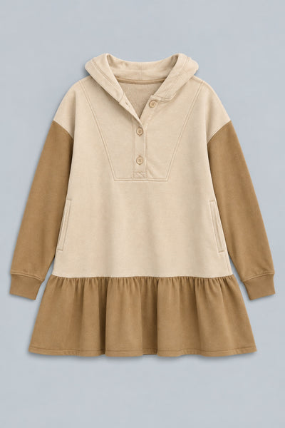 Dottie Hooded Sweatshirt Dress - Tan Combo