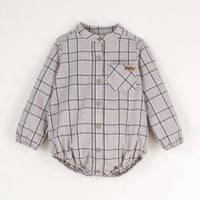 Taupe Plaid Shirt Style Romper