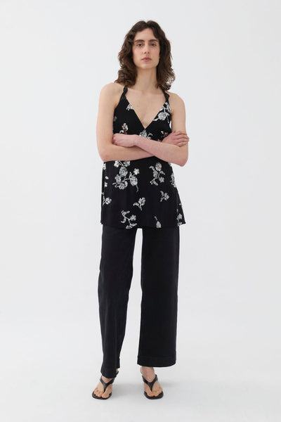 Embroidered Top - Black - Halter Top