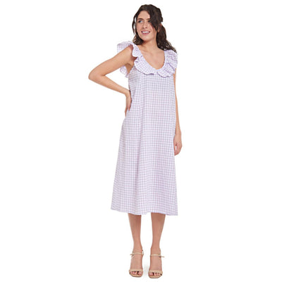 Erin Ruffle Midi Dress - Lavender Ginham - Dresses