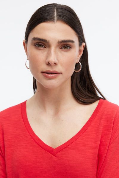 Ava V-Neck Mock Layer Long Sleeve T-Shirt - Cherry