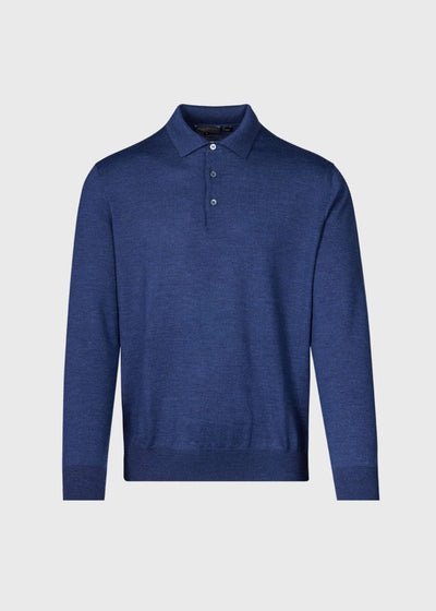 Long Sleeve Merino Wool Polo Shirt - Denim