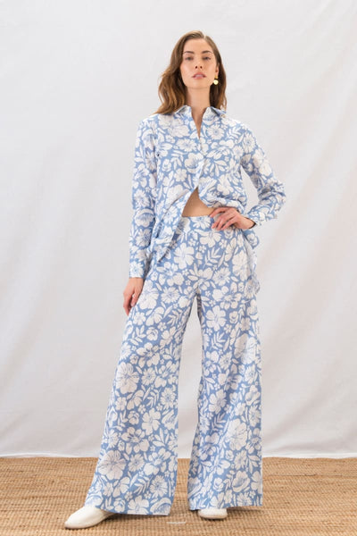 Button Back Shirt - Hibiscus Blue