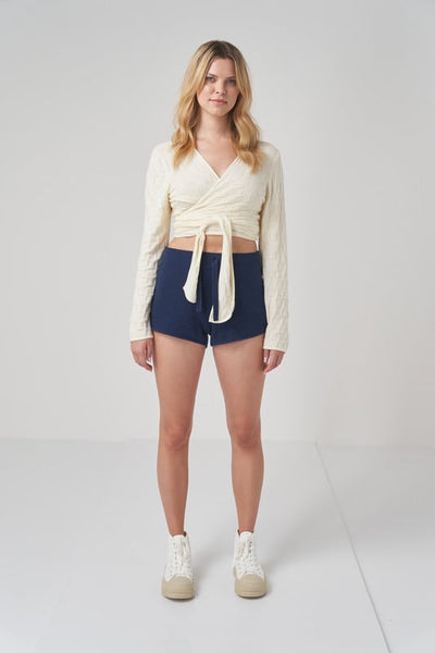 Basketweave Tie Front Top - Whipped Cream
