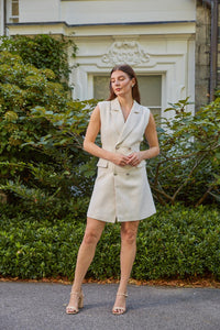 Tiff Double-Breasted Tweed Dress - Cream