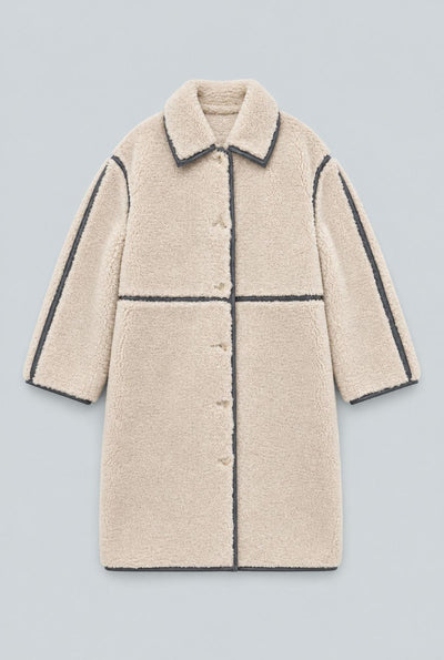 Reversible Faux Shearling Coat - Gray Combo