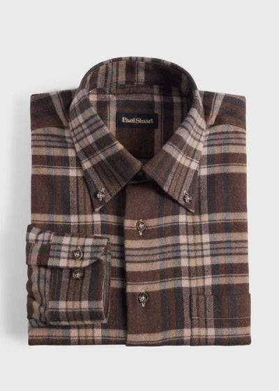Flannel Plaid Sport Shirt - Dark Brown - Collared Shirt