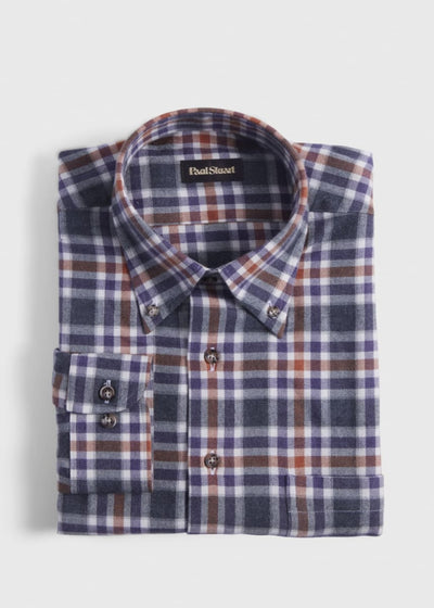 Flannel Plaid Sport Shirt - Orange/Purple - XL (44) - Collared Shirt