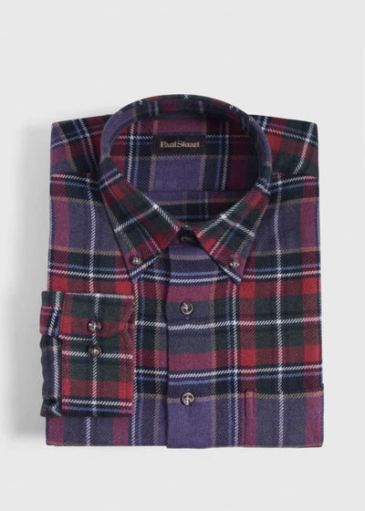 Flannel Plaid Sport Shirt - RED/PURPLE - XL (44) - Collared Shirt