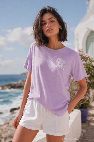 Fleurs Wide T-Shirt - Mineral Lavender - T-shirt