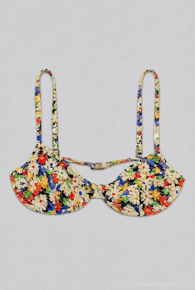 Floral Balconette Bikini Top - Black Combo - Bikini Top