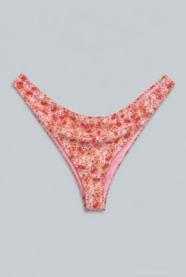 Floral Low Rise Bikini Bottoms - Pink Combo - Bikini Bottom