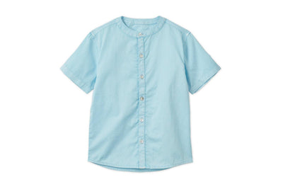 Short Sleeve Organic Cotton Woven Shirt - Sky Blue