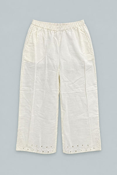 Kid's Embroidered Wide Leg Pants - Ivory