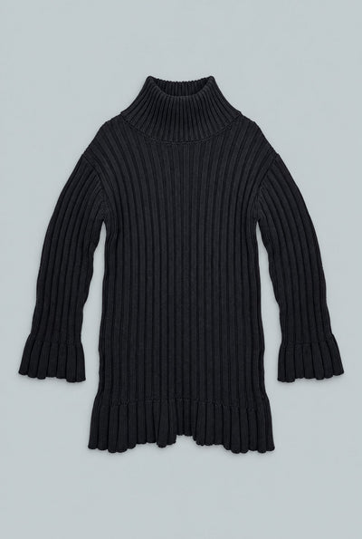 Ribbed Turtleneck Sweater Mini Dress - Black